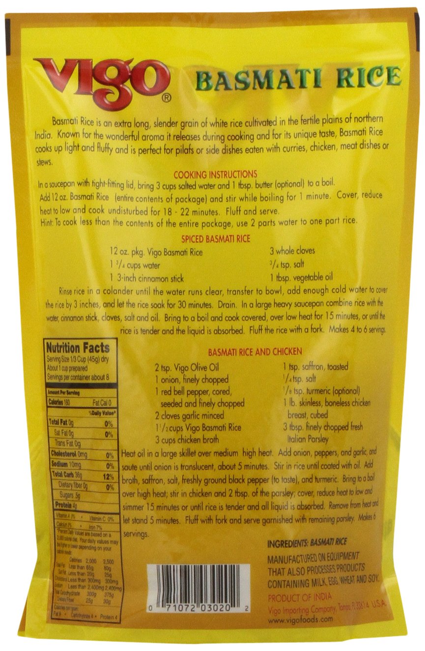 Vigo Basmati Rice, 12-Ounce Pouches (Pack of 12)