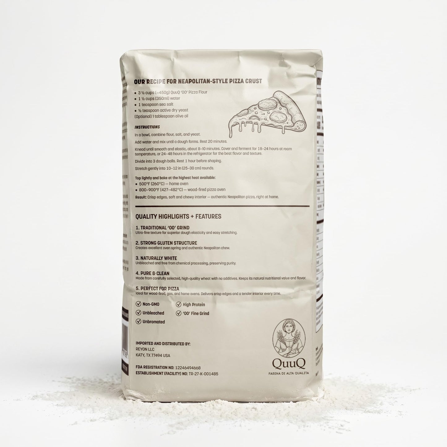 QuuQ 00 Pizza Flour 2 Pack 8.8 lb (4 kg), Type 00 Flour, Neapolitan Style, Ultra Fine Grind, Unbleached Unbromated Non-GMO Enriched Wheat Flour, Wood
