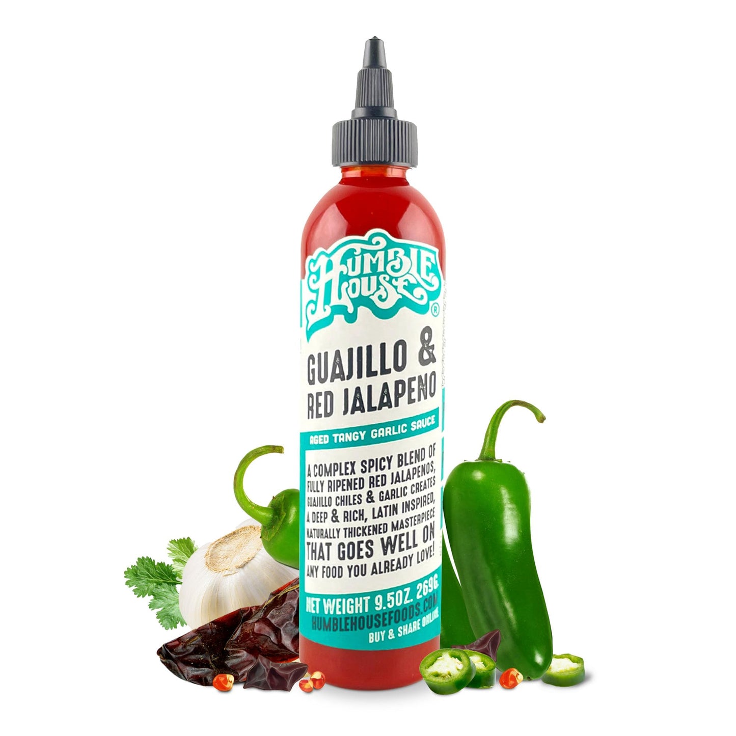 Humble House - Guajillo & Red Jalapeno Peppers Hot Sauce, Low-Calorie Vegan Condiments for Chicken Wings, Hummus, Guacamole, Bloody Mary & More