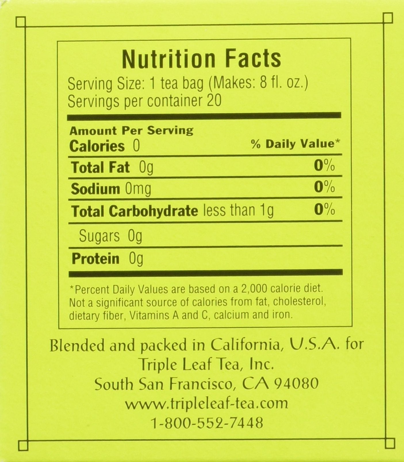 Triple Leaf Tea, Decaf Green Tea with Ginseng, 20 Tea Bags (Pack of 6)