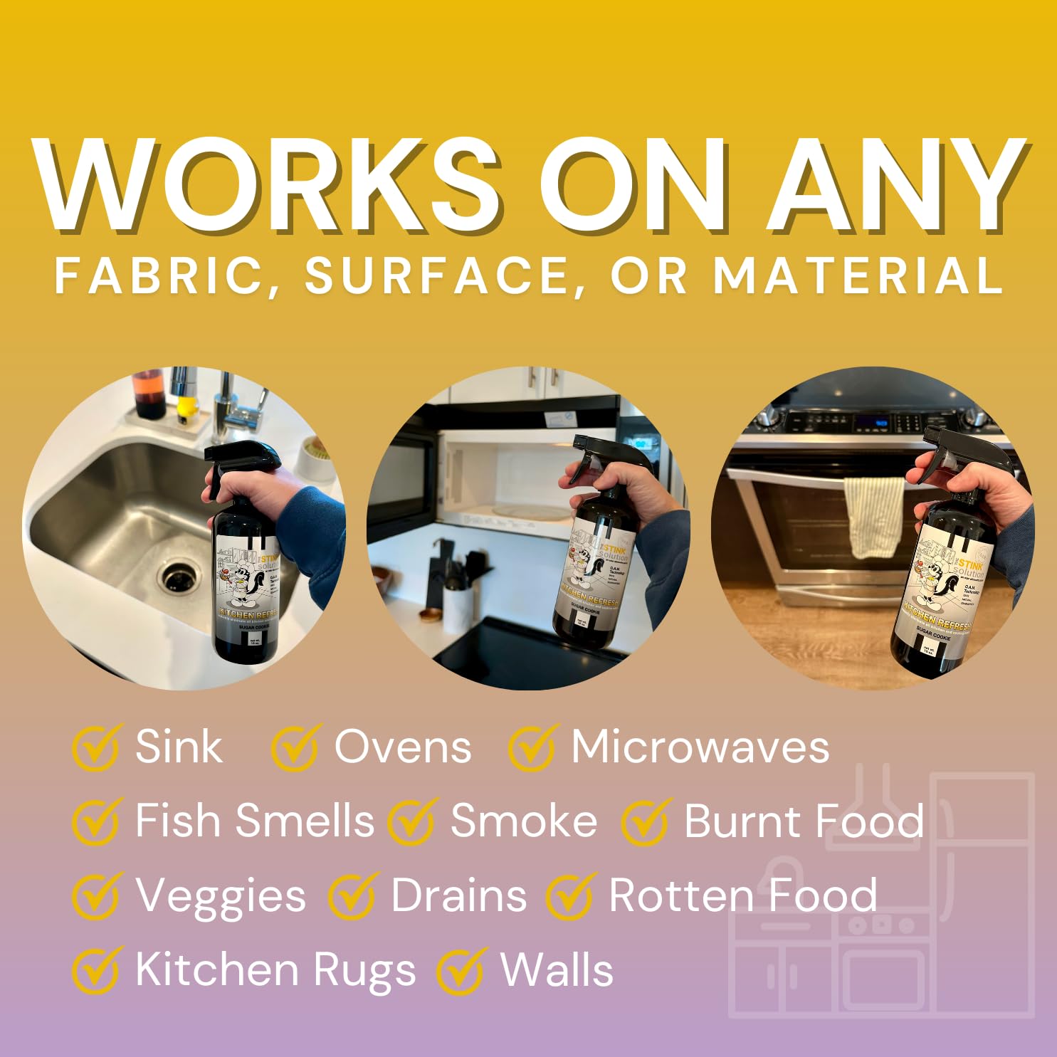 The Stink Solution Kitchen Odor Eliminator For Strong Odor: Garbage Can & Refrigerator Deodorizer, Cooking & Trash Smell Remover 1 16 oz Bottle (Sugar