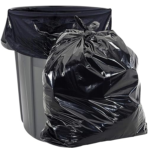 Aluf Plastics Gallon Size 55-60 Typically 38" x 58" 2.0 MIL Black Heavy Duty Garbage Bags - Pack of 100 - For Contractor, Outdoor, Construction