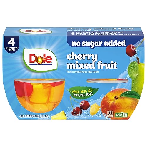 Dole Cherry Mixed Fruit with No Sugar Added^^ - Dole Fruit Bowls Snacks - 4 oz Fruit Bowls - 4 Pack