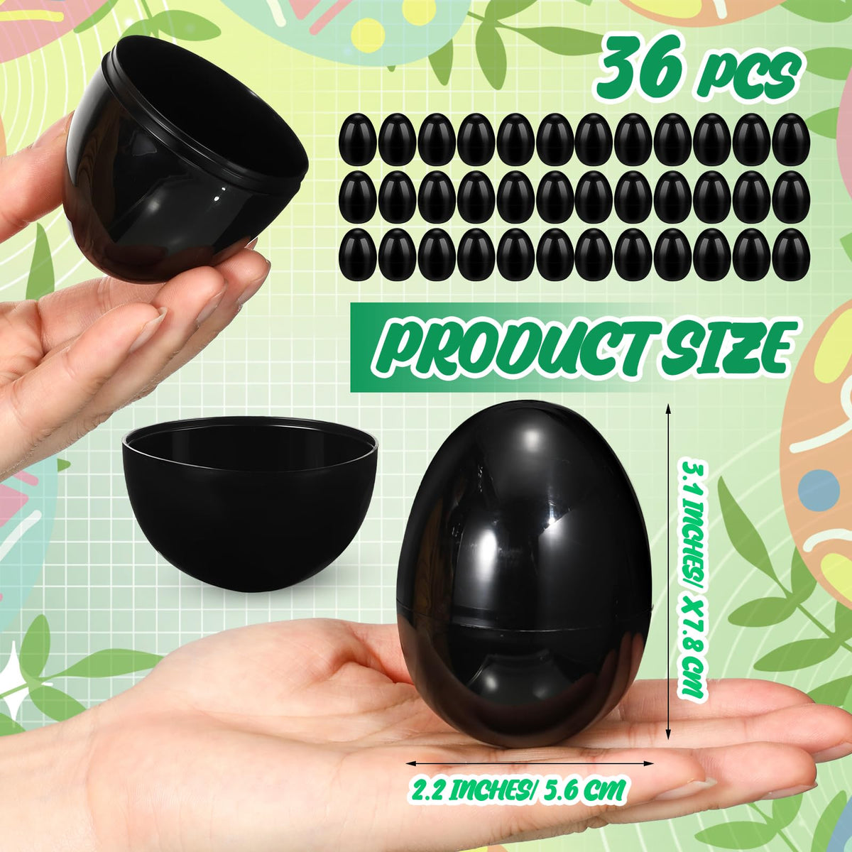 Silipull 36 Pack 3.1 Inch Jumbo Empty Plastic Eggs, Fillable Eggs for Egg Hunts, Candy Basket Stuffers, Party Favors, DIY Crafts(Black)