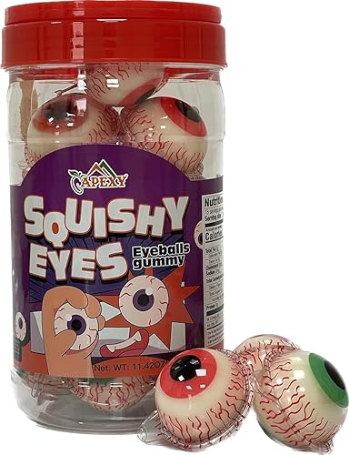 Apexy Eyeball Gummies - with Fruity Liquid Center Eyeball Candy for Halloween, Birthday, Trick Or Treat, Party Candy - Jelly Filled Gummies, Fat Free