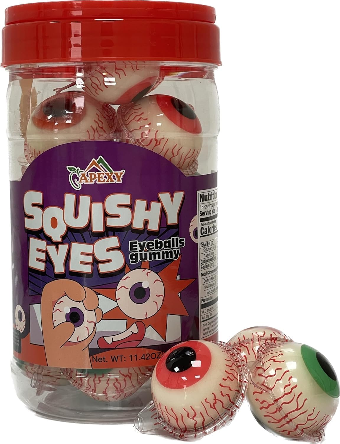 Apexy Eyeball Gummies - with Fruity Liquid Center Eyeball Candy for Halloween, Birthday, Trick Or Treat, Party Candy - Jelly Filled Gummies, Fat Free