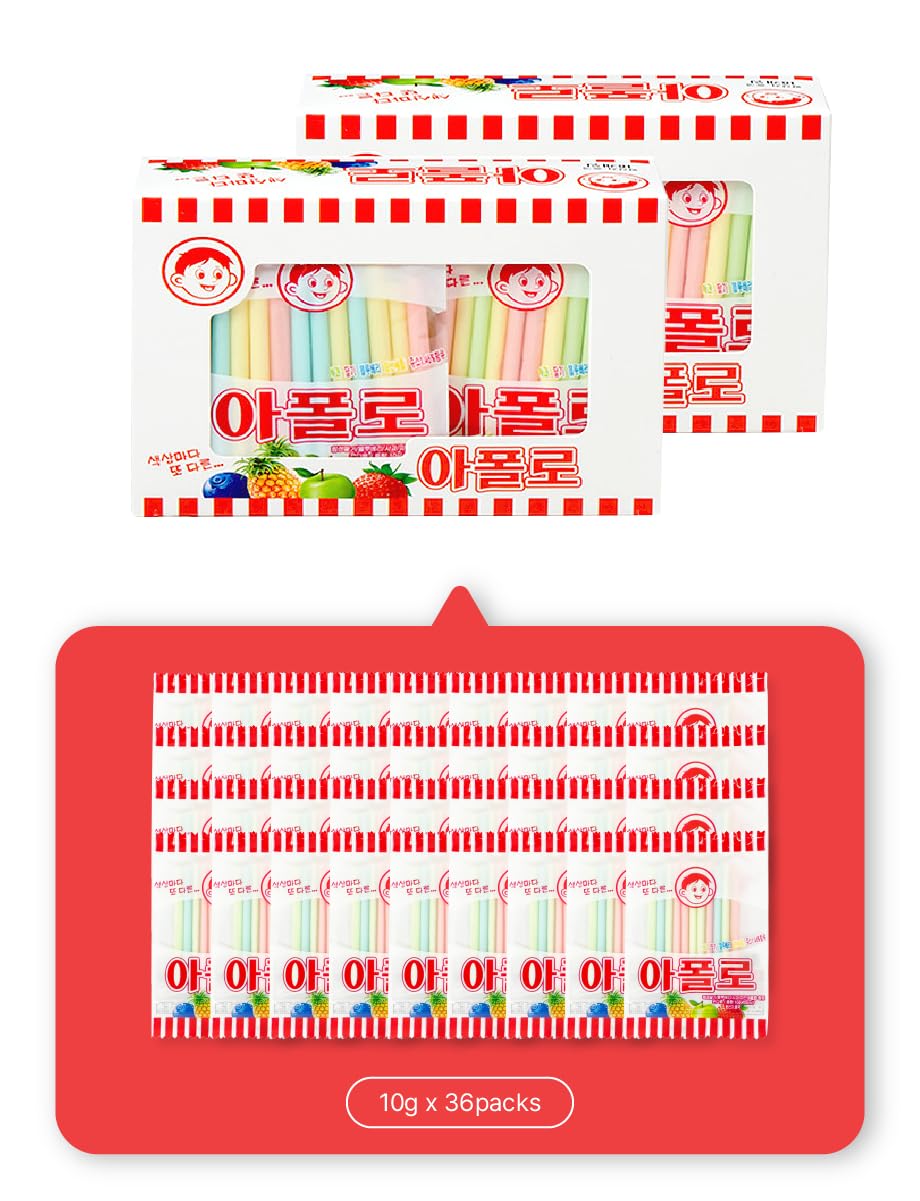 [Pack of 2] Korean Snack Apollo Straw Candy (10g x 18 packs) - Assorted Flavor Korean Snack Old School Childhood