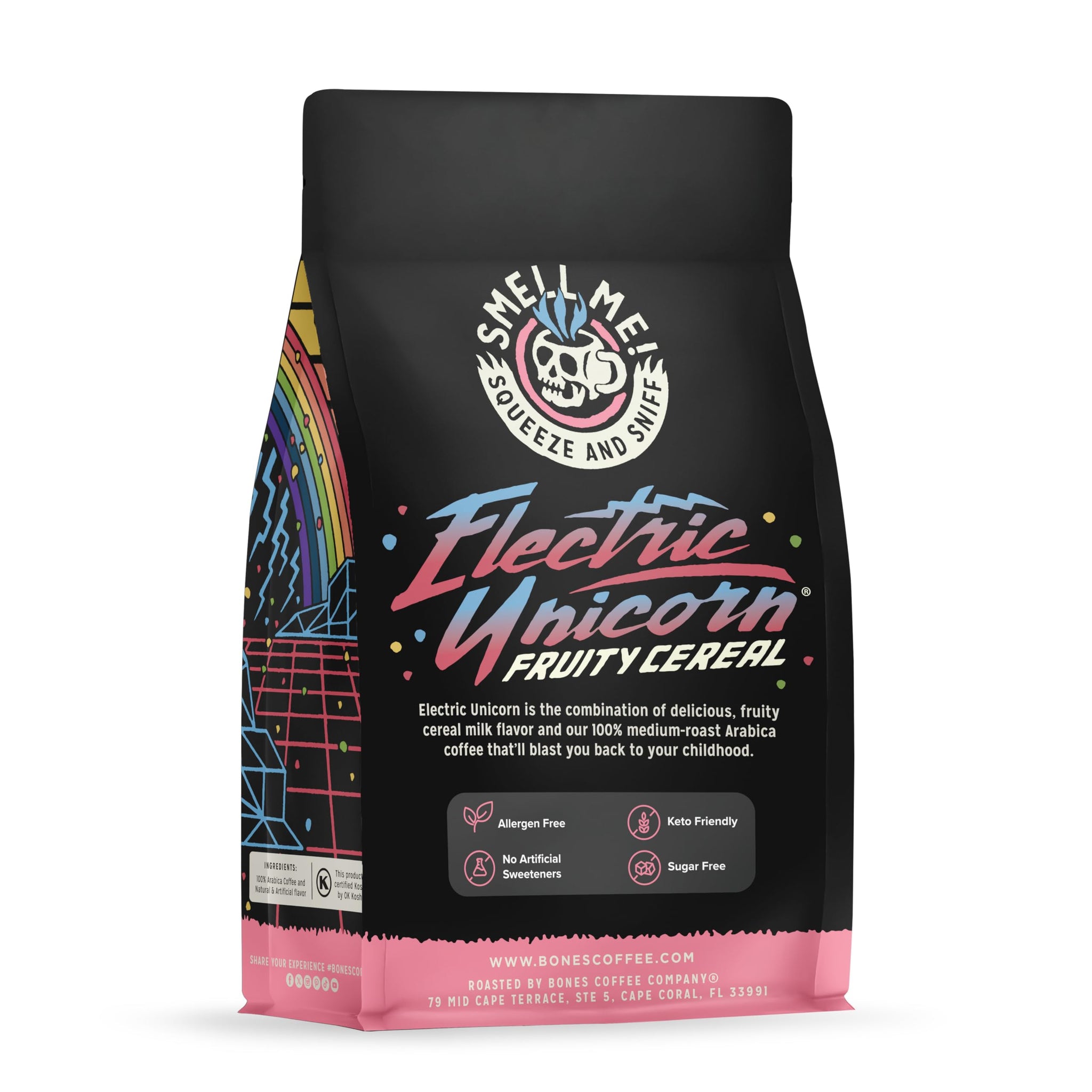 Bones Coffee Company Electric Unicorn, Fruity Cereal With Milk Flavored Coffee, Medium Roast Low Acid Arabica Beans Compatible with Auto drip