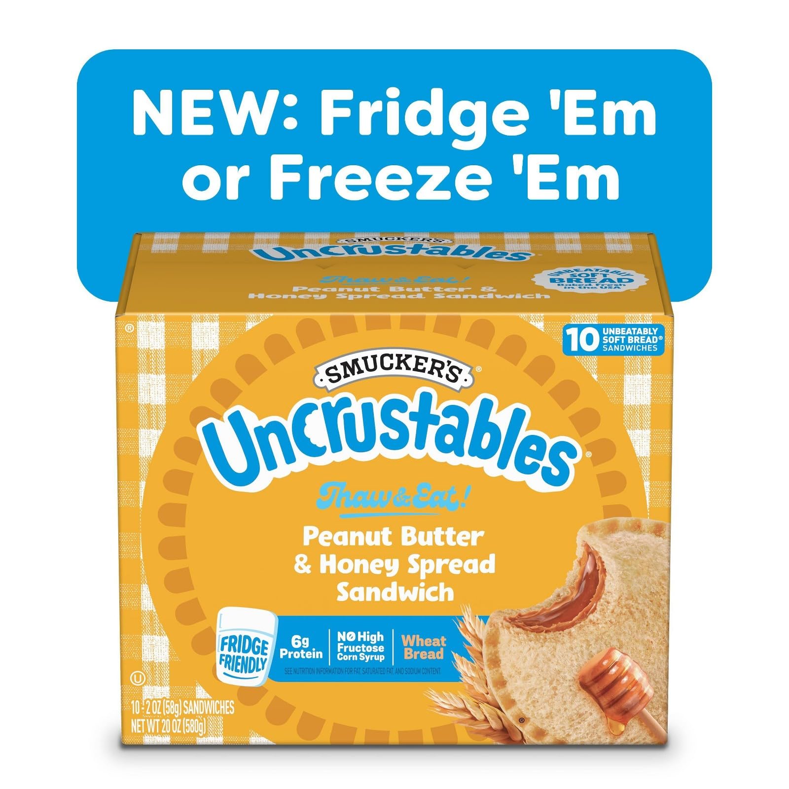Smucker's Uncrustables Frozen Sandwich Variety Pack, Peanut Butter & Honey Spread and Morning Protein Peanut Butter & Mixed Berry Spread, 24 Count