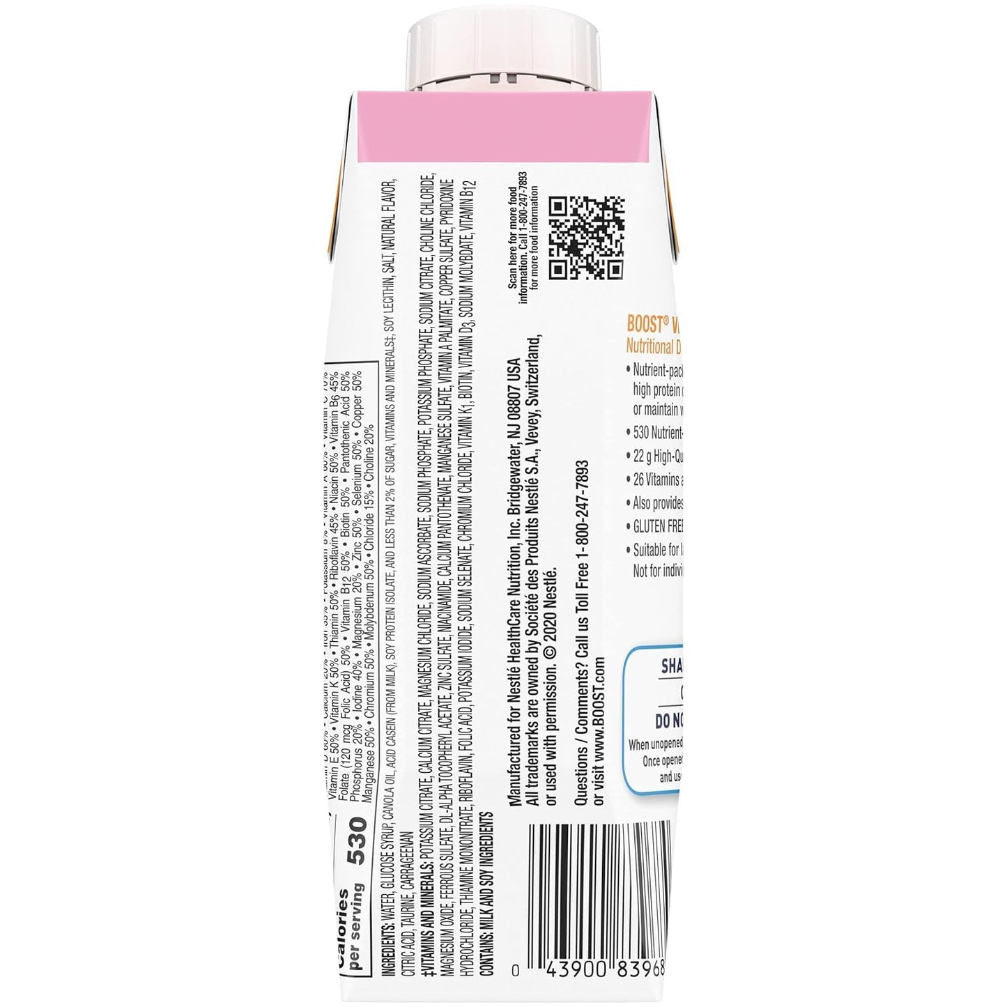 Boost Very High Calorie Nutritional Drink Creamy Strawberry, Made with Natural Strawberry Flavor & No Artificial Flavors, Colors & Sweeteners, 8 FL OZ