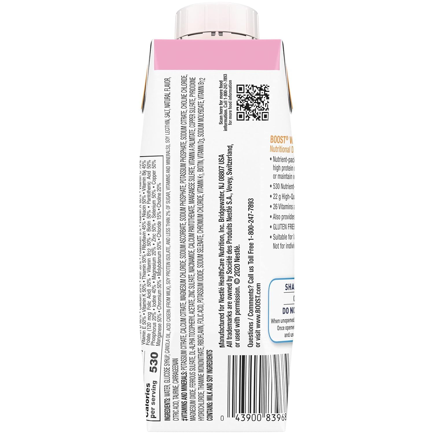 Boost Very High Calorie Nutritional Drink Creamy Strawberry, Made with Natural Strawberry Flavor & No Artificial Flavors, Colors & Sweeteners, 8 FL OZ