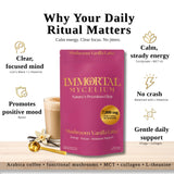 Immortal Mycelium Mushroom Vanilla Latte - Functional Mushroom Coffee Drink Mix with Cordyceps, Lion’s Mane, Reishi & Chaga, Creamy Instant Latte (15