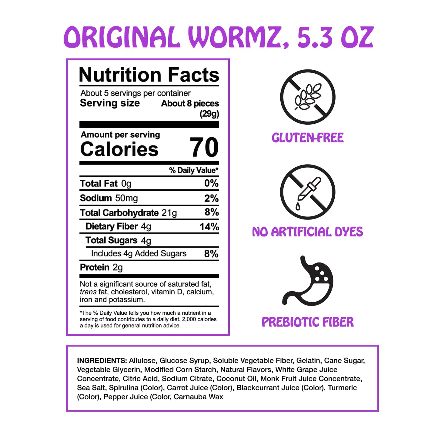 Rotten Original Gummy Worms - Low Sugar, Low Calorie, 7g Gut-Friendly Prebiotic Fiber and 3g Protein, Gluten Free Candy - 5.3 oz Share Pack [4 Pack]