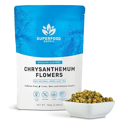 Superfood Supply - Chrysanthemum Tea - 5.29oz/150g, Bulk Loose Leaf Flowers, Premium Buds, Tai Ju Herbal Tea, Caffeine Free, Natural Liver and Immune