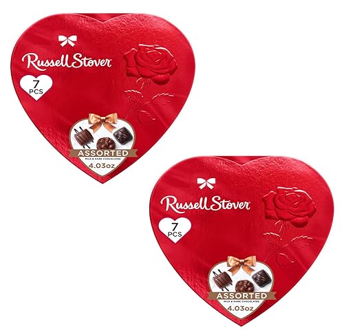 Russell Stover Valentine's Day Heart Shaped Box - Pack of 2-7 Pieces Per Box - Iconic Chocolate Everyone Loves - Perfect for Giving That Special