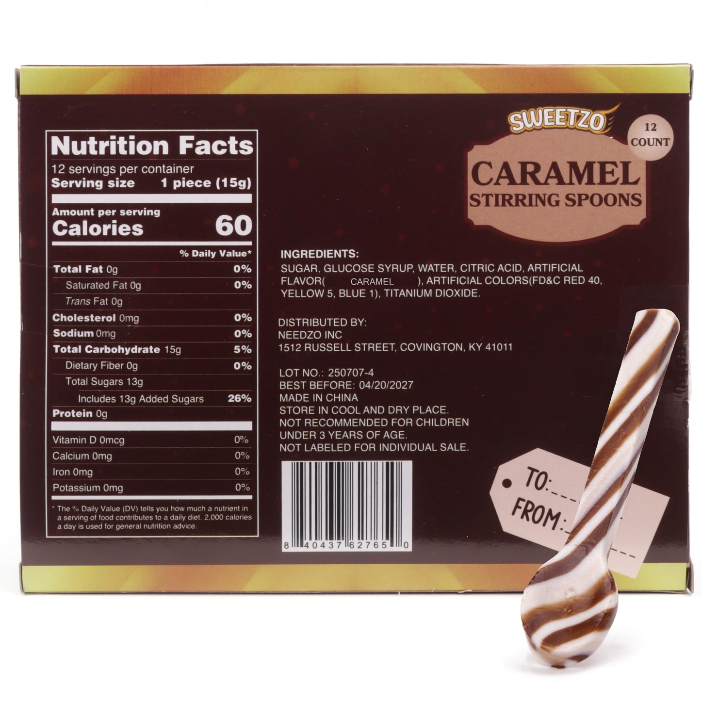 Christmas Caramel Candy Spoons, Hot Chocolate and Coffee Stirring Sticks, 12 Total Pieces