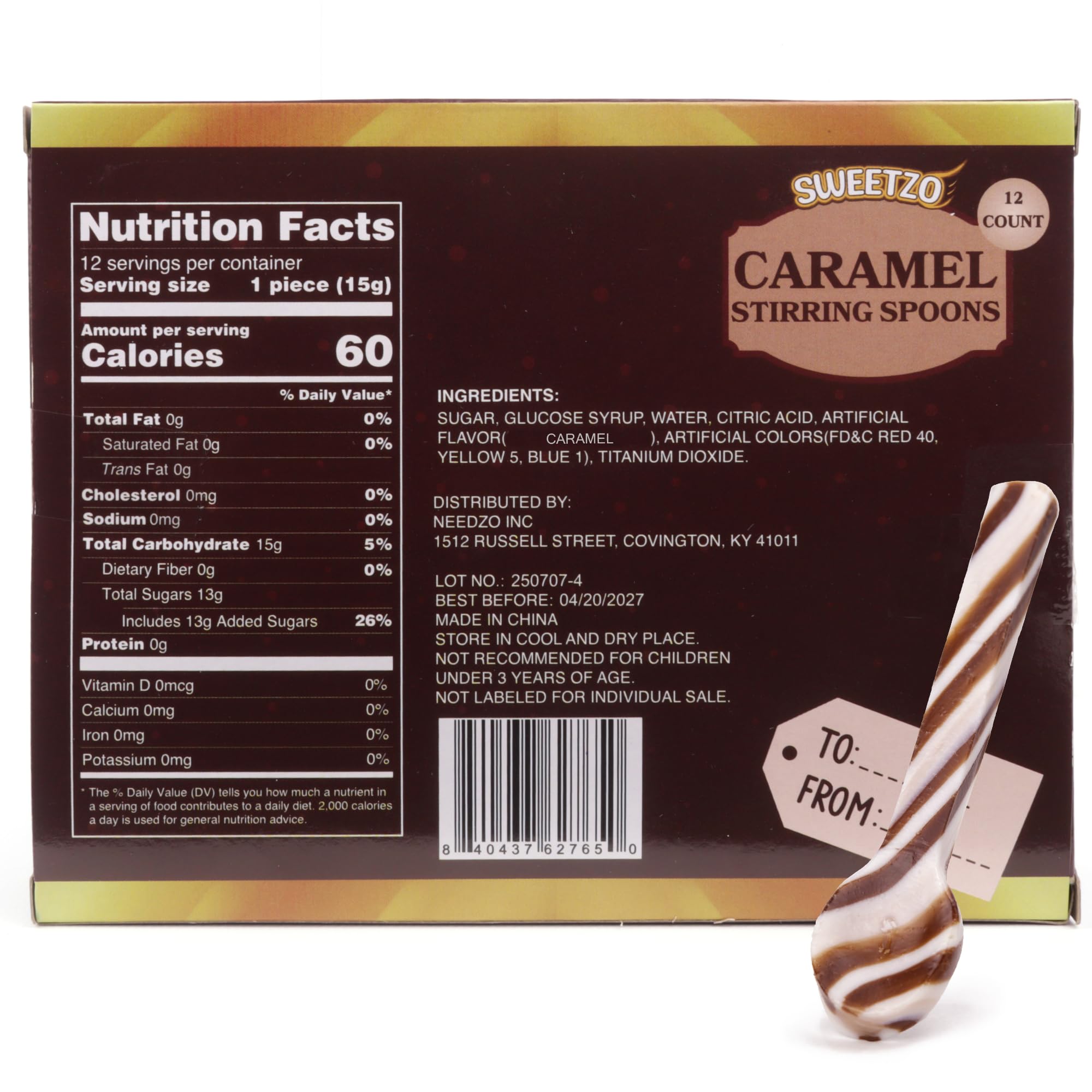 Christmas Caramel Candy Spoons, Hot Chocolate and Coffee Stirring Sticks, 12 Total Pieces