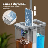 Mop and Bucket Set with AUTO Pump, 3-Zone Separate Dirty and Clean Water, Flat Mop and Bucket System with Wringer and Wheels, 4 Reusable Microfiber