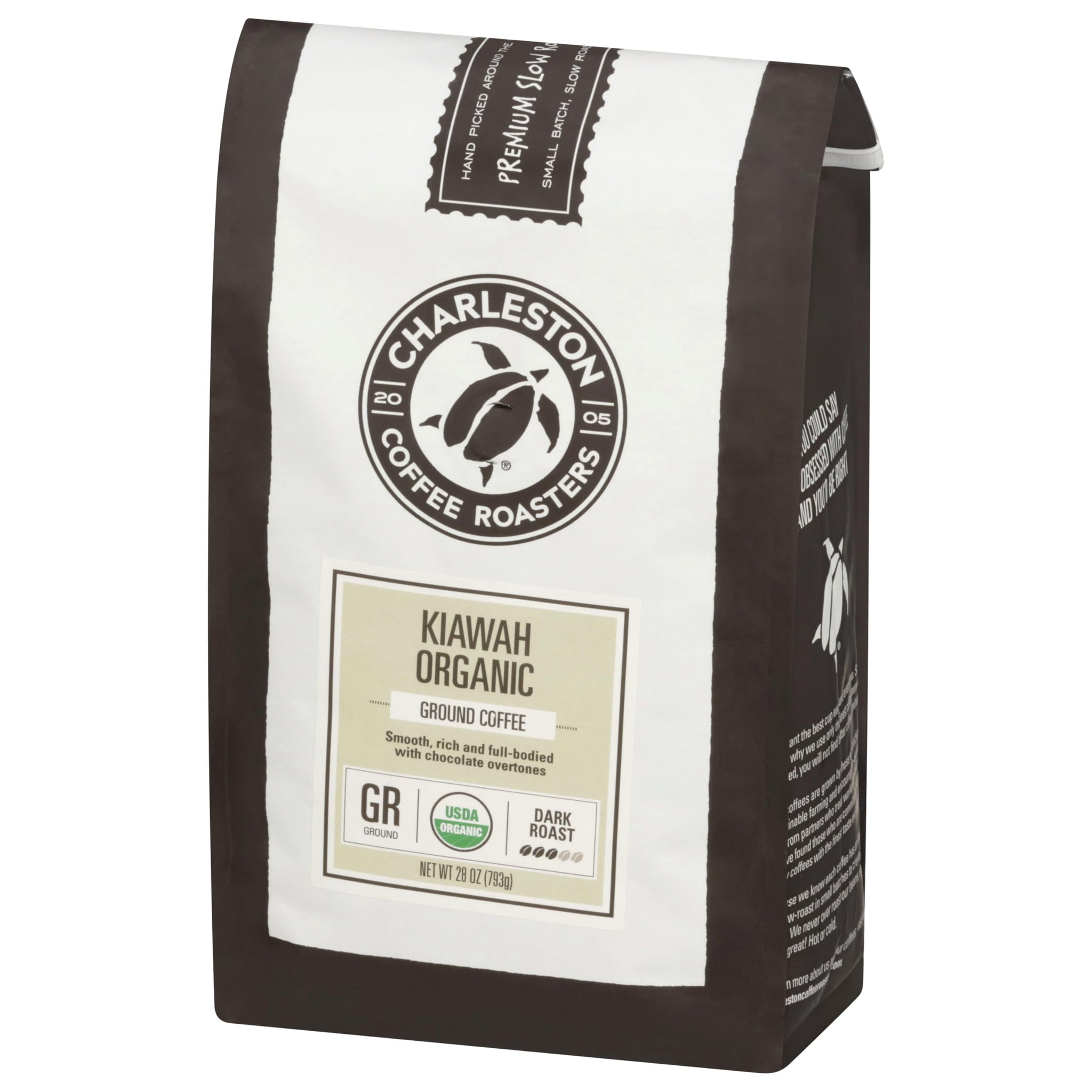 Charleston Coffee Roasters | Specialty Organic Ground Coffee | Hand Picked, Premium Slow Roast (Kiawah, Dark Roast) 28oz