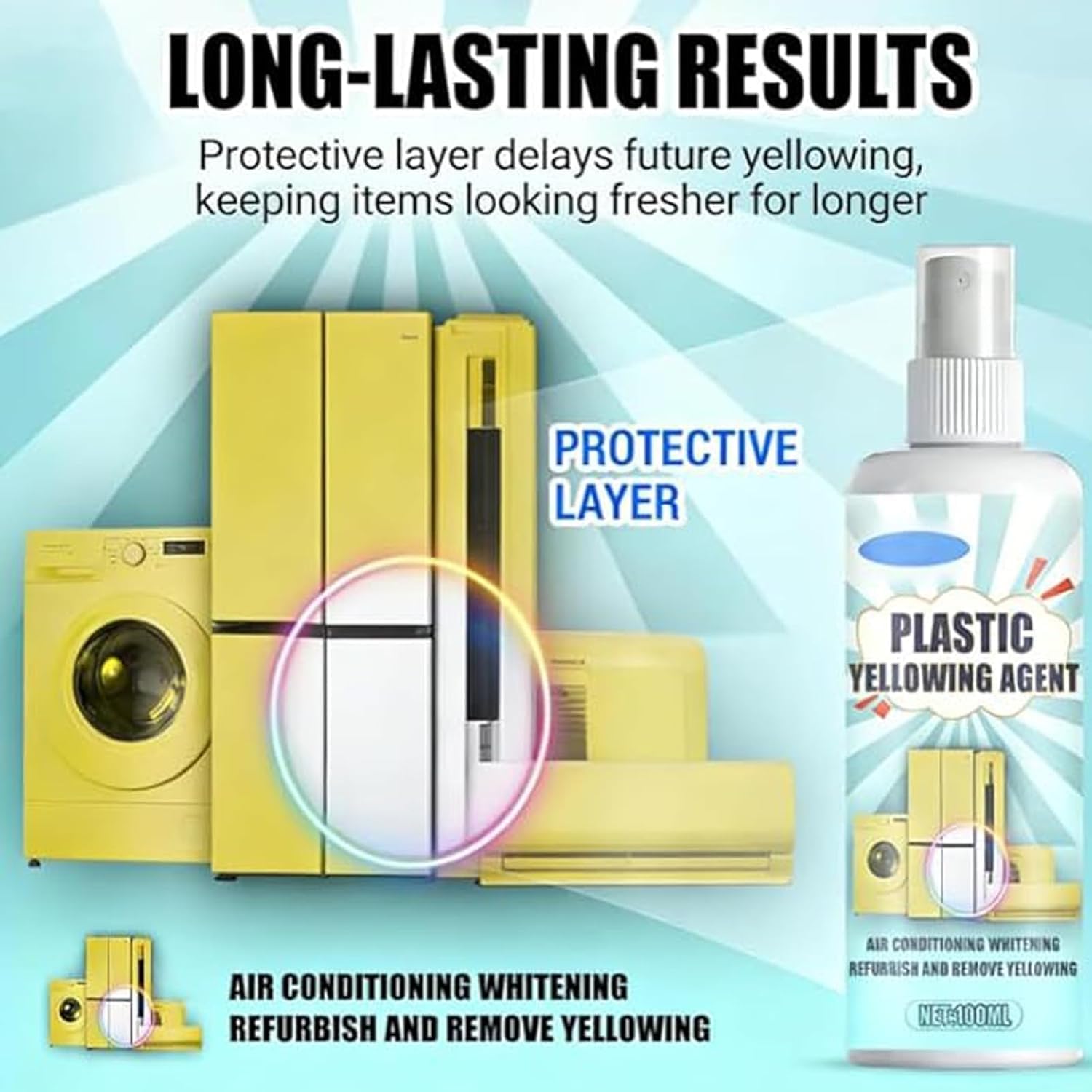 EASLIF Plastic Yellowing Restorer Kit, Heavy Duty Yellow Stain Remover Cleaner Spray for Electronics and Appliances, Fast-Acting Formula Restores