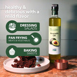 100% Pure Avocado Oil in Glass Bottle, Allergen-Free and Non-GMO, Premium Cold-Pressed Cooking Oil for Sautéing, Baking, Grilling, and Salad