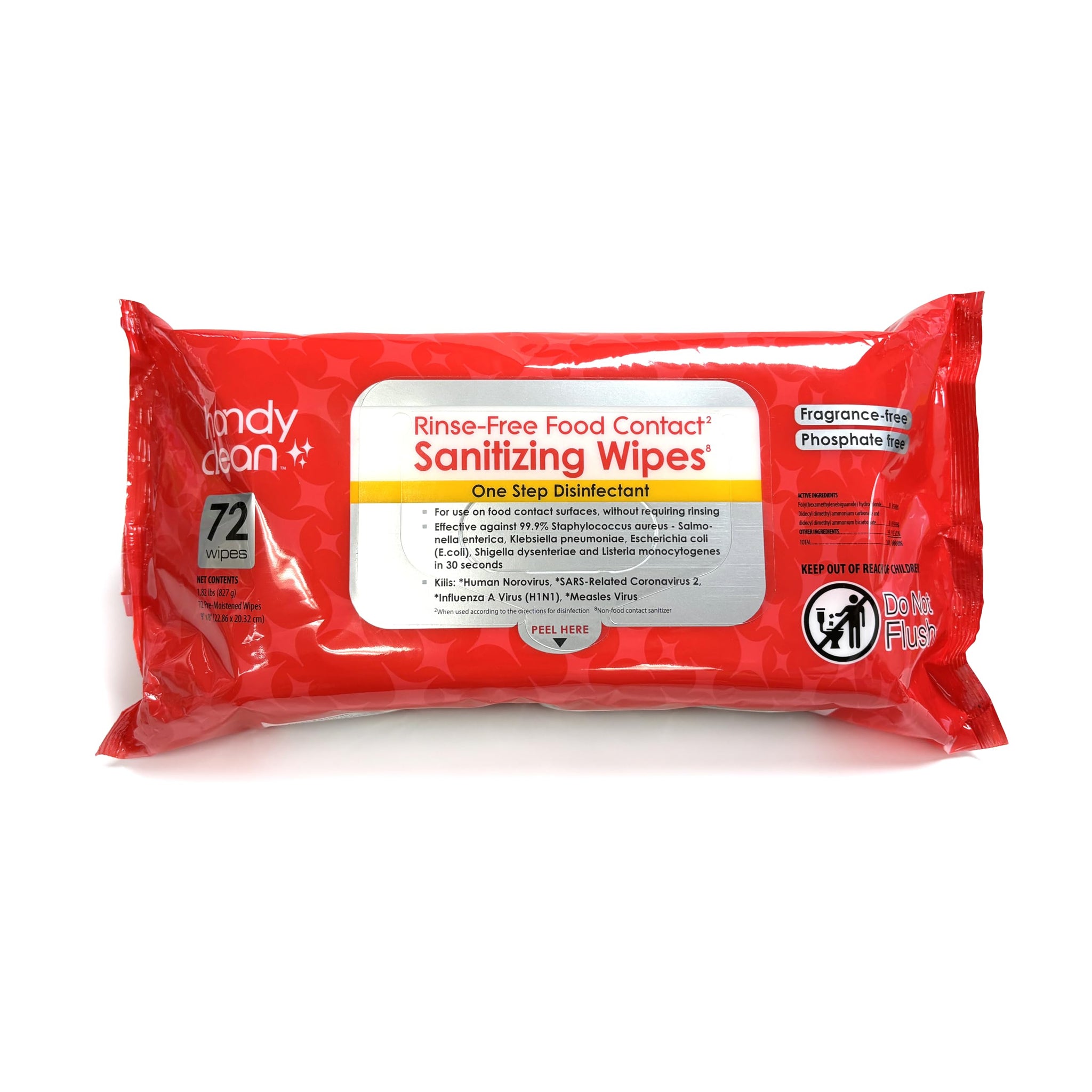 HandyClean Rinse-Free Food Contact Sanitizing Wipes Pouch, Multi Surface Cleaning Supplies for Kitchen and Professional Setting - 1 pack, 71 count