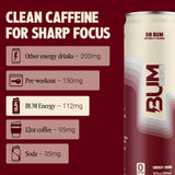 BUM Sugar-Free Energy Drink, Dr BUM - Lightly Carbonated & No Artificial Colors, Natural Caffeine & Citicoline for Energy & Focus, Brain Boost