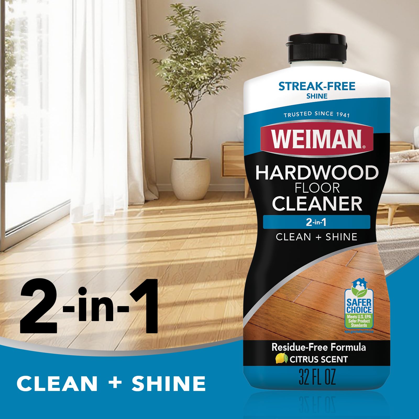 Weiman Hardwood Floor Cleaner Gallon and Refillable Squeeze Bottle - Finished Wood Surfaces