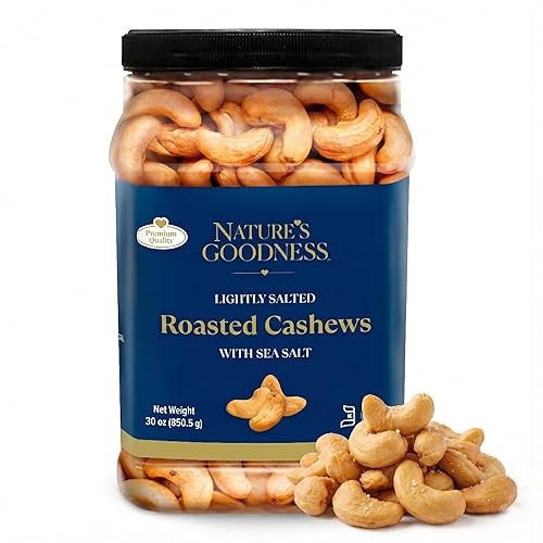 Nature’s Goodness Whole Roasted Cashew Nuts - Lightly Salted with Sea Salt, 30 oz Bulk Jar (1.87 lbs) - No Oil Added, Keto Friendly, Plant-Based