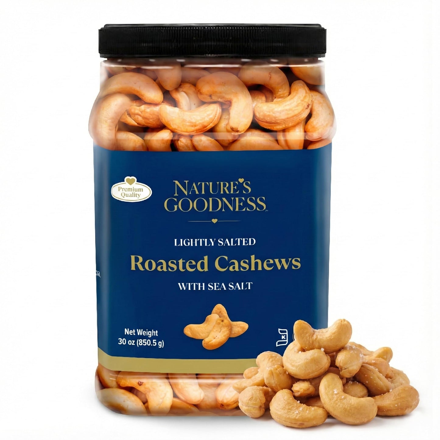 Nature’s Goodness Whole Roasted Cashew Nuts - Lightly Salted with Sea Salt, 30 oz Bulk Jar (1.87 lbs) - No Oil Added, Keto Friendly, Plant-Based
