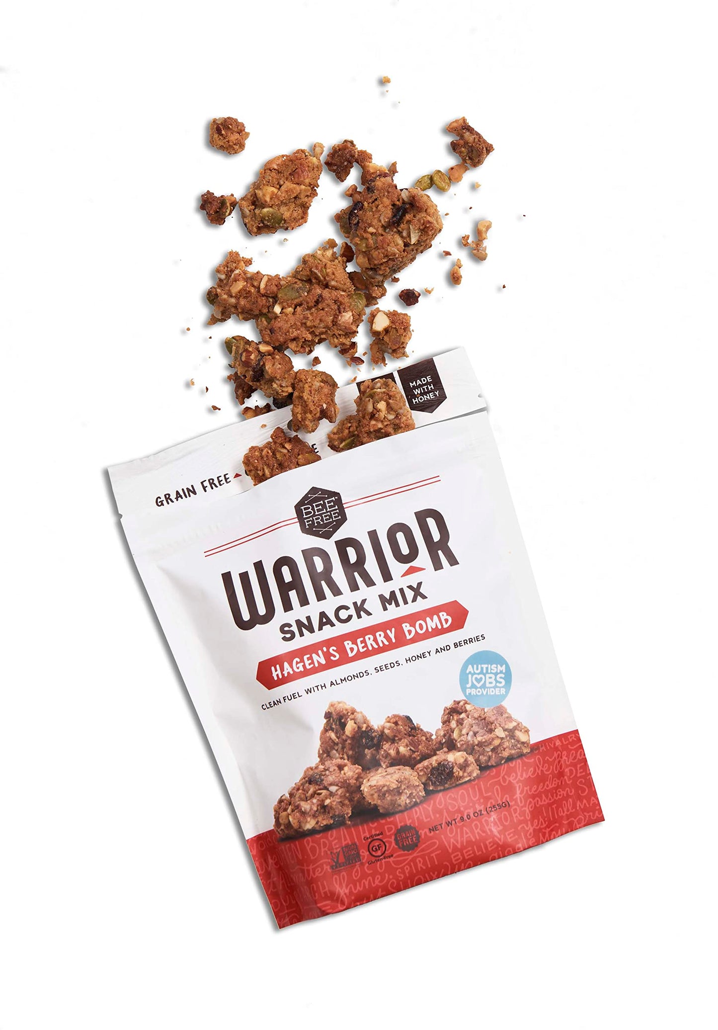 BeeFree Warrior Mix Gluten Free Granola - Chunky Granola Bites | Paleo, Low Carb, Grain Free, Preservative Free, Oat Free | Low Calorie Snacks |