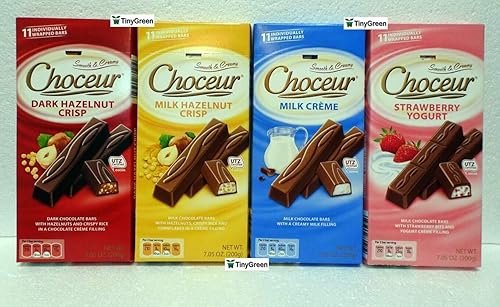 Choceur Chocolate Bar Crisp Four Flavors Combo Bundle 7.05oz 200g (Pack of Four)