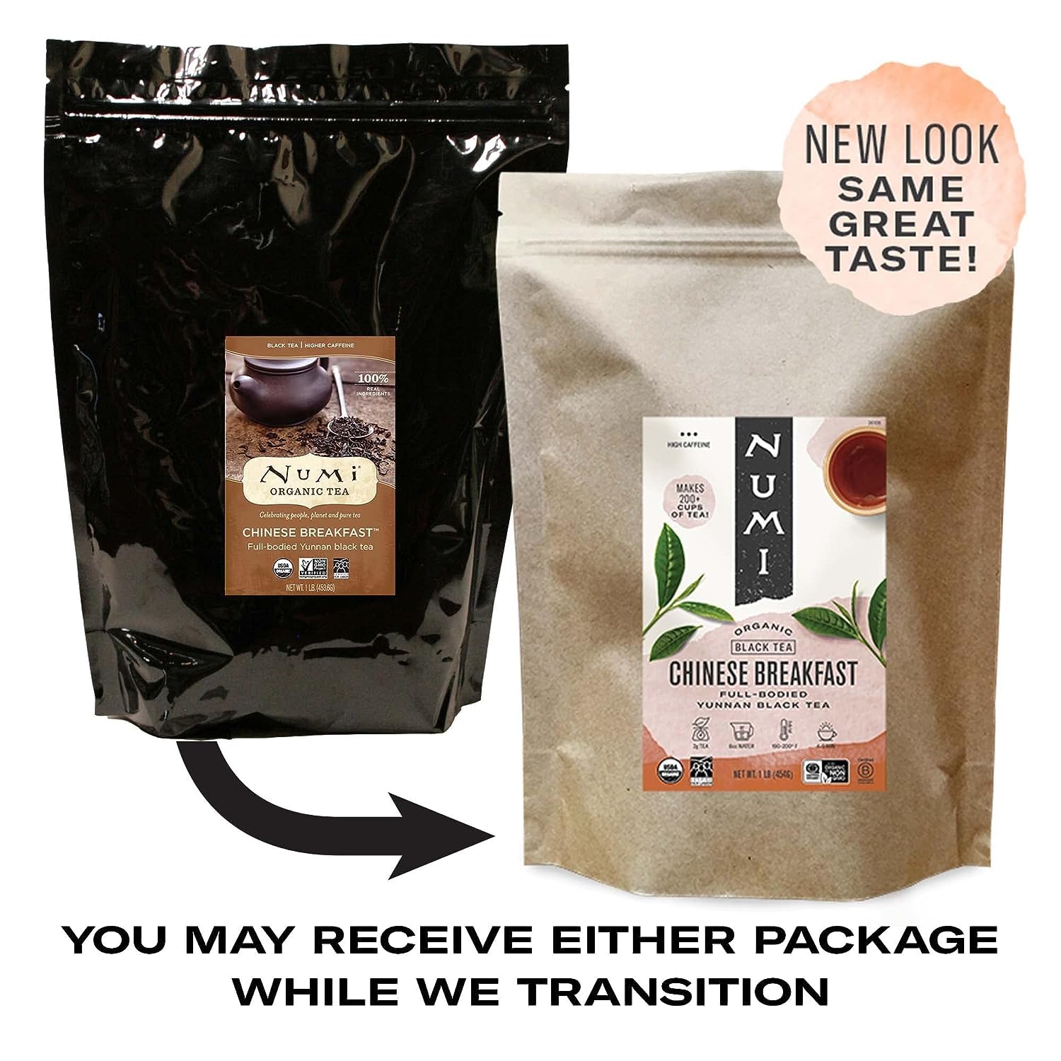 Numi Organic Tea Chinese Breakfast, 16 Ounce Pouch (Pack of 6) Loose Leaf Yunnan Black Tea, 200+ Cups Per Bag, Packaging May Vary