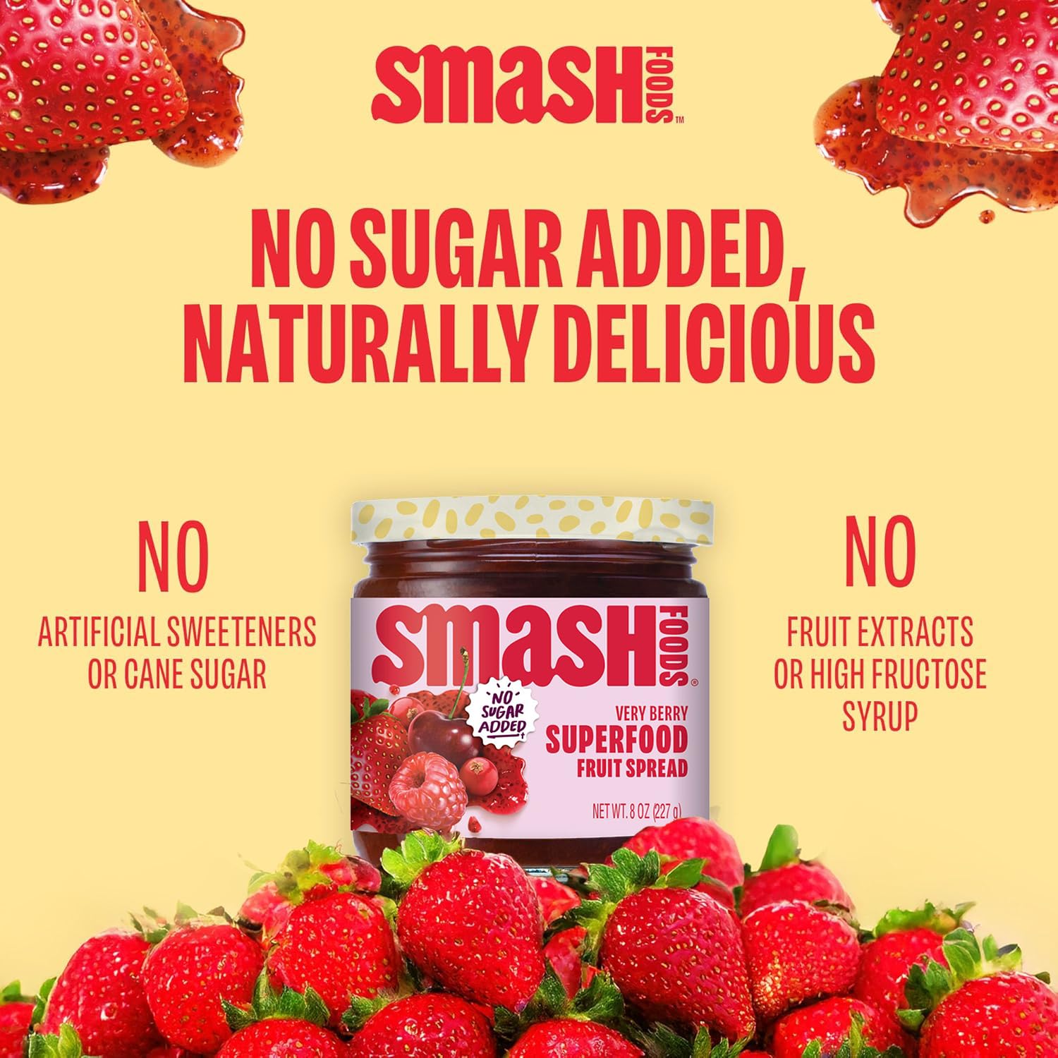 Smash Foods Very Berry Superfood Fruit Spread, No Sugar Added, 8 oz
