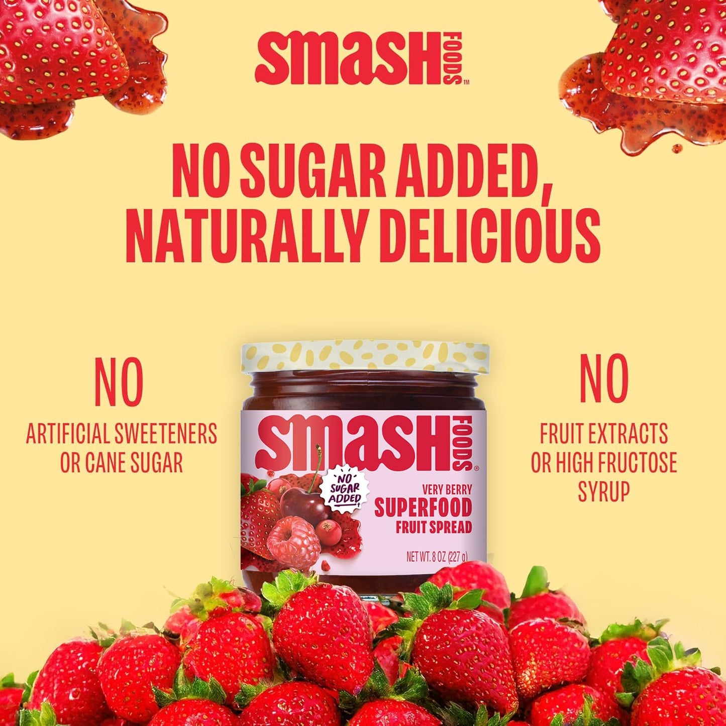 Smash Foods Very Berry Superfood Fruit Spread, No Sugar Added, Keto Jam with Chia Seeds, Vegan Paleo Spread, 8 Ounces, 2 Jars
