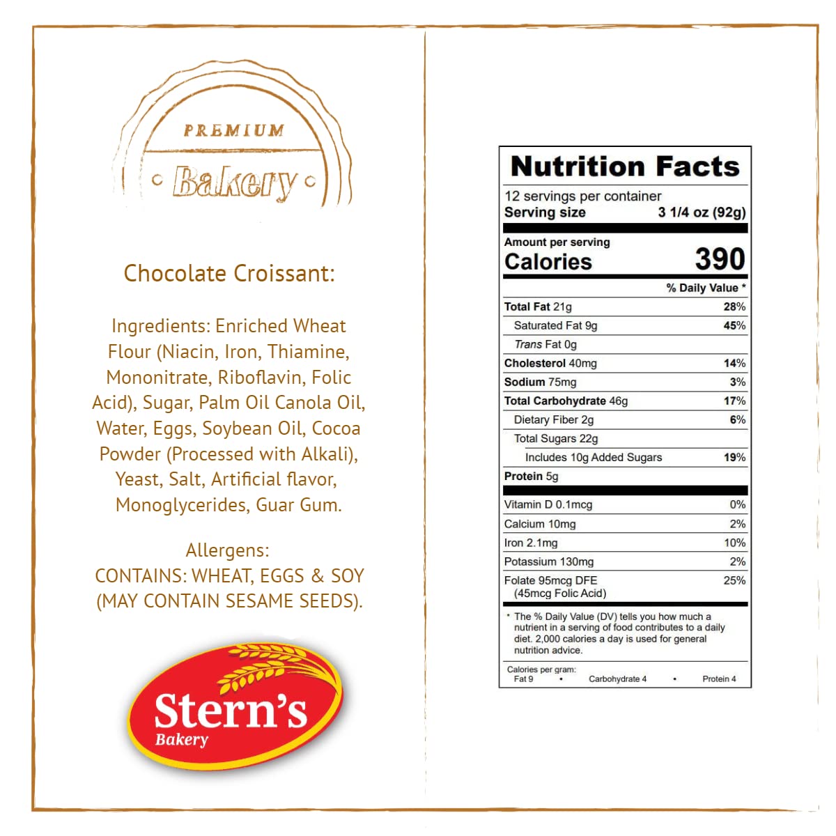 Stern’s Bakery Chocolate Croissant | 3 Oz Breakfast Danish Pastries | 12 Individually Wrapped Pastries | Vending Machine Snacks | Lunchbox Snacks |
