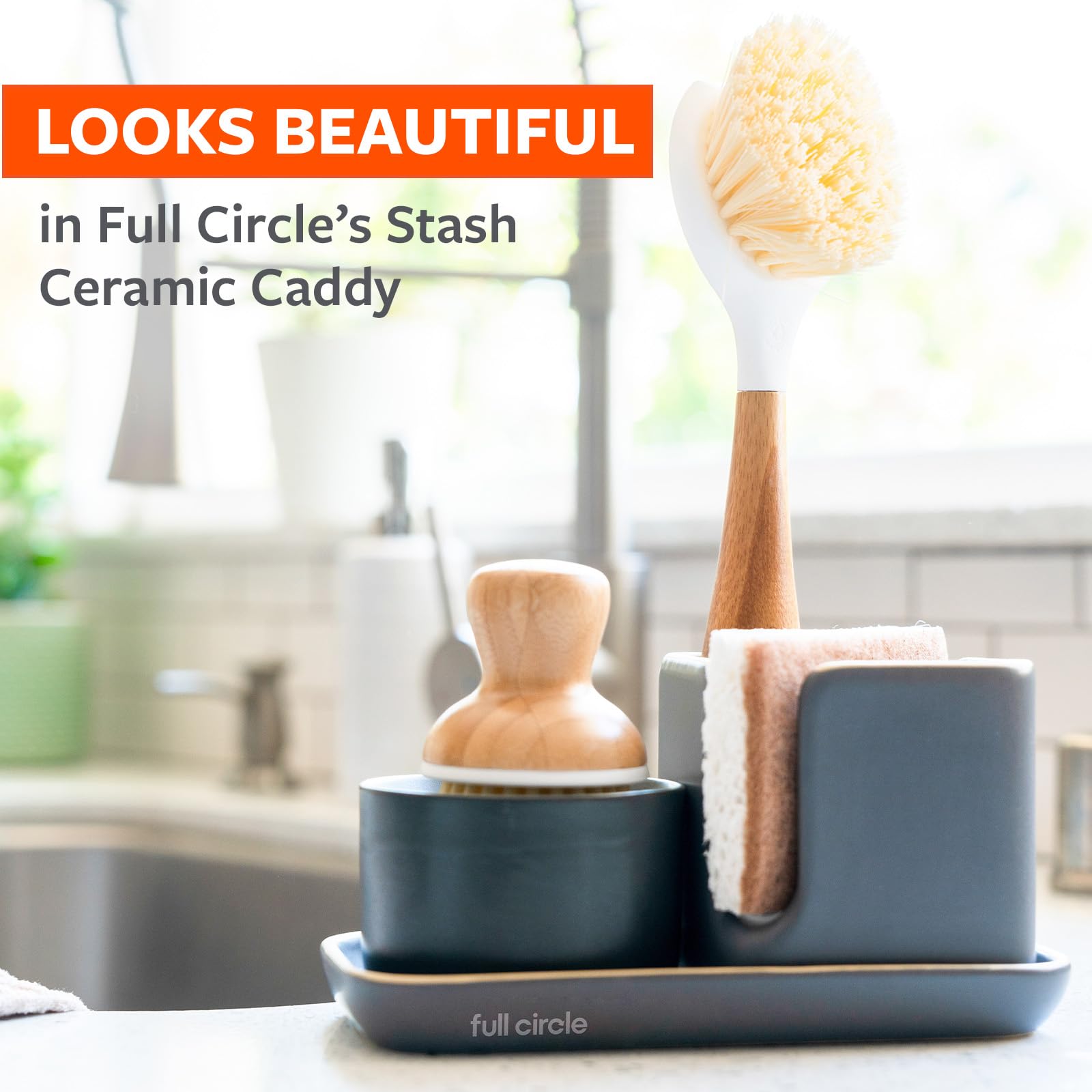 Full Circle Walnut and Cellulose Scrubber Sponges - Pack of 6 - Powerful, Non-Scratch Kitchen Sponges Made with Plant-Based Sustainable Materials