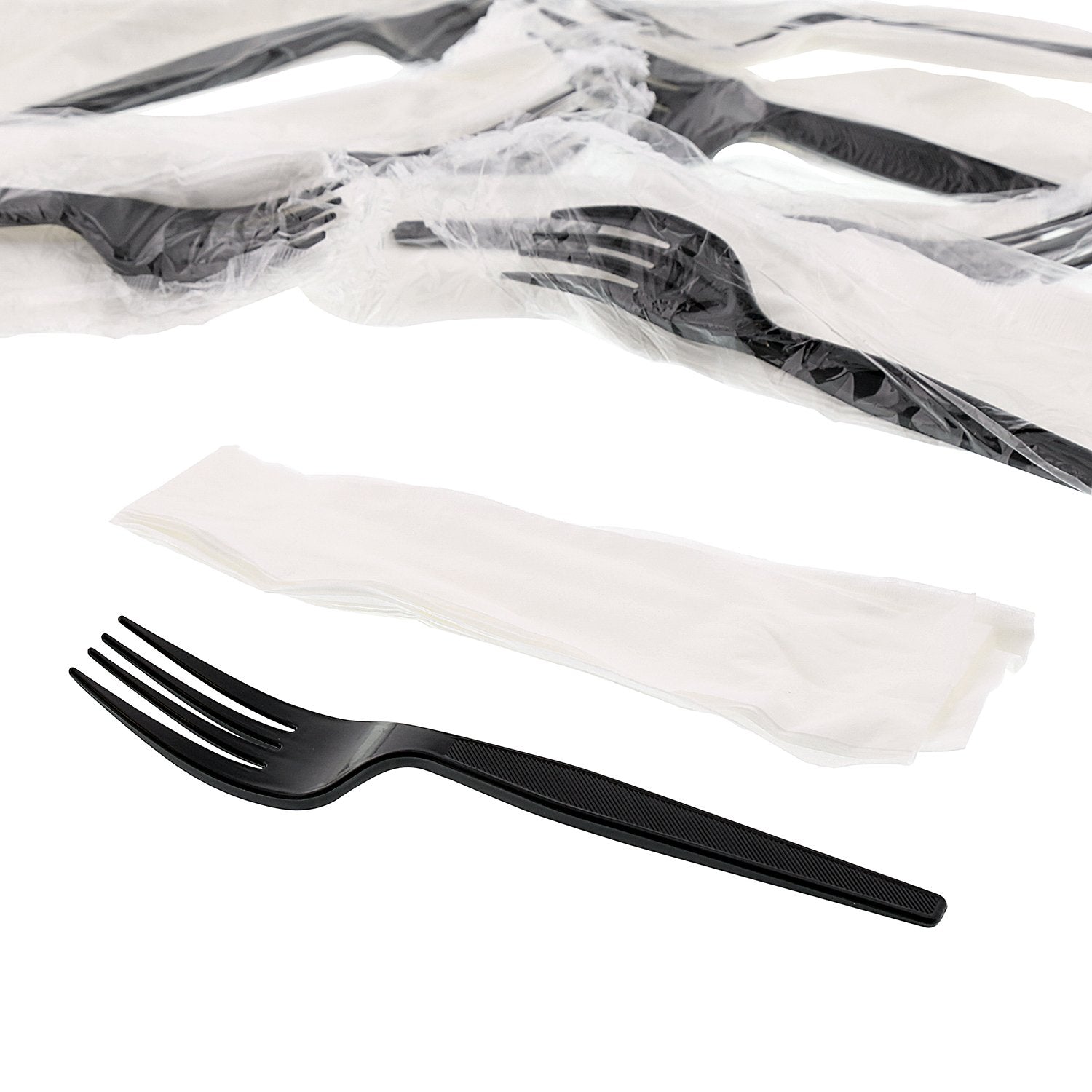 AmerCareRoyal 2-in-1 Disposable Silverware Medium Heavy Weight Plastic Utensil Set with Fork and 13x17 inch Napkin - Individually Wrapped Cutlery Meal