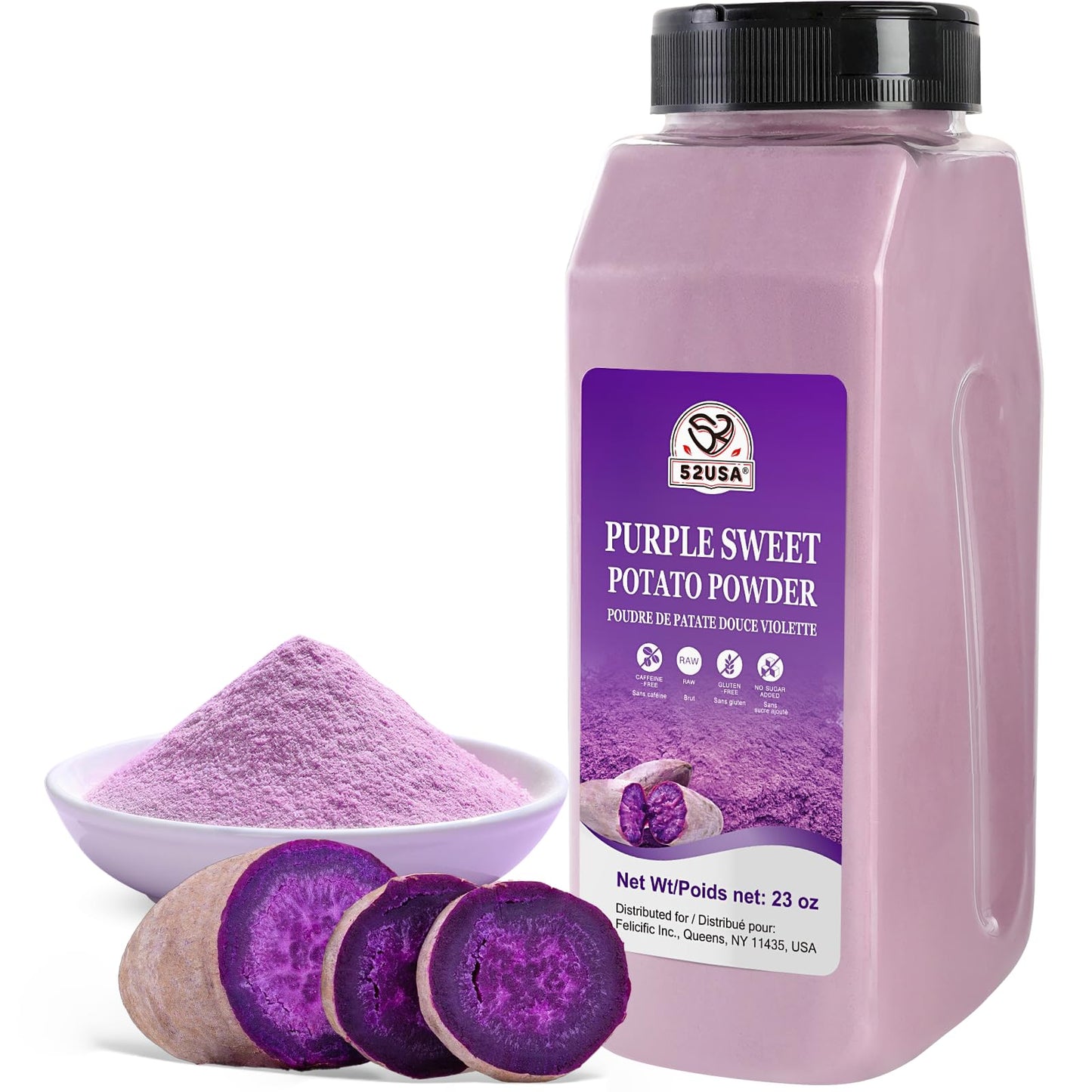 52USA Purple Sweet Potato Powder, 23oz(652g) | 100% Natural Food Coloring | Gluten-Free, Vegan, Rich in Anthocyanins | Purple Potato Powder