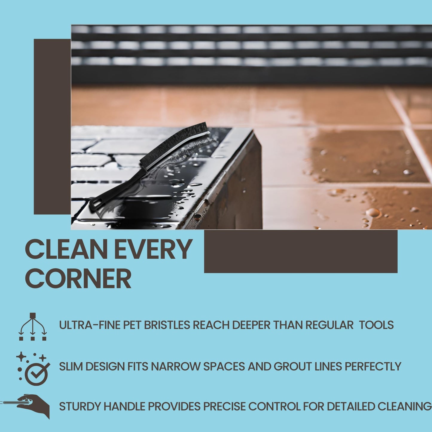 Hard Bristle Crevice Cleaning Brush - Small Scrub Brush for Toilet, Grout, Shower Tile, and Narrow Gaps - Durable Grout Brush with PET Bristles