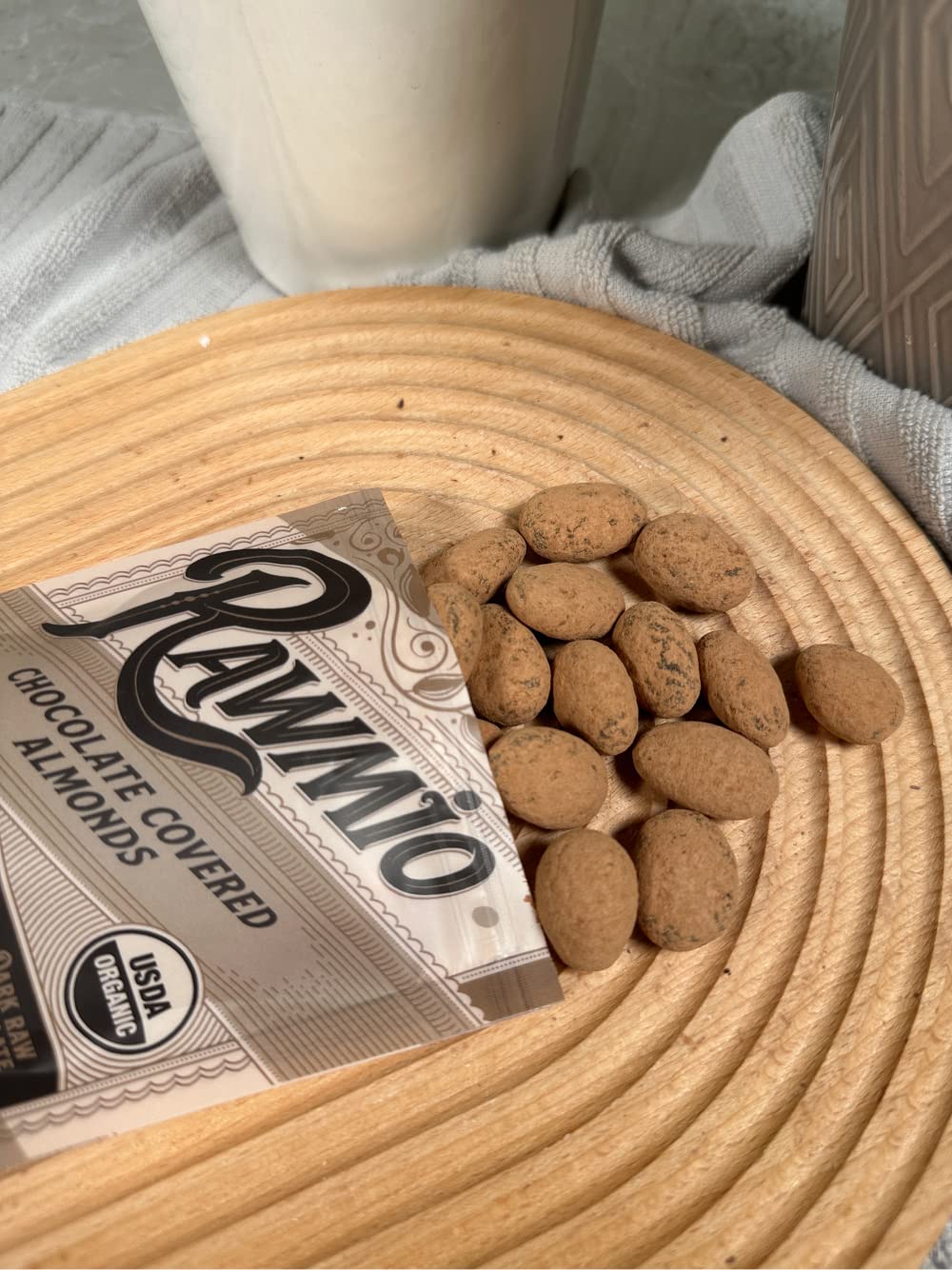 Rawmio Chocolate Covered Almonds - Organic, Raw, Vegan, 70% Dark Chocolate, 2 Packs, 2 oz.