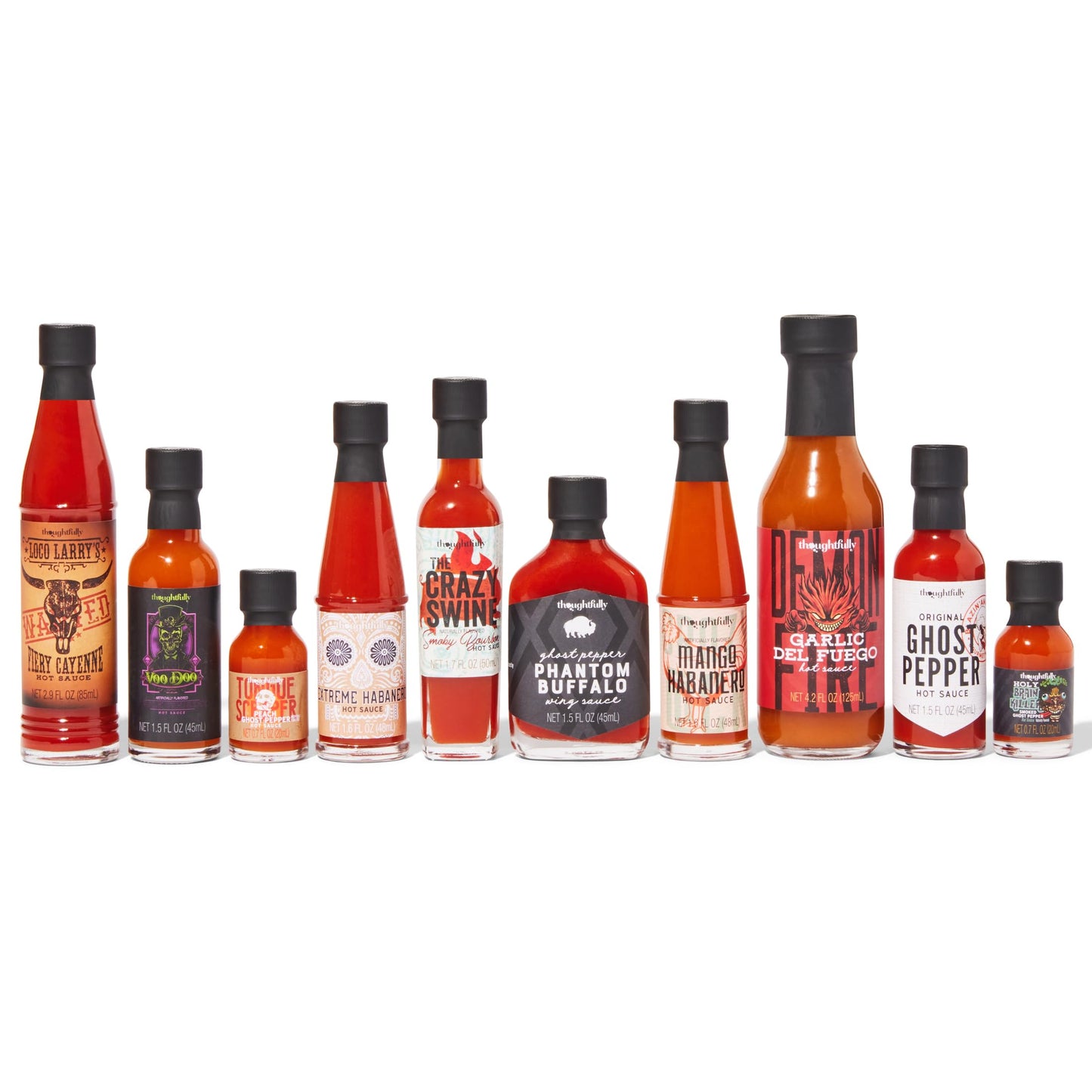 Thoughtfully Hot Sauce Challenge, Mild to Extreme Hot Sauce Variety 10 Pack, Unique Gift for Men, Husband, Dad, Father, Birthday and Christmas