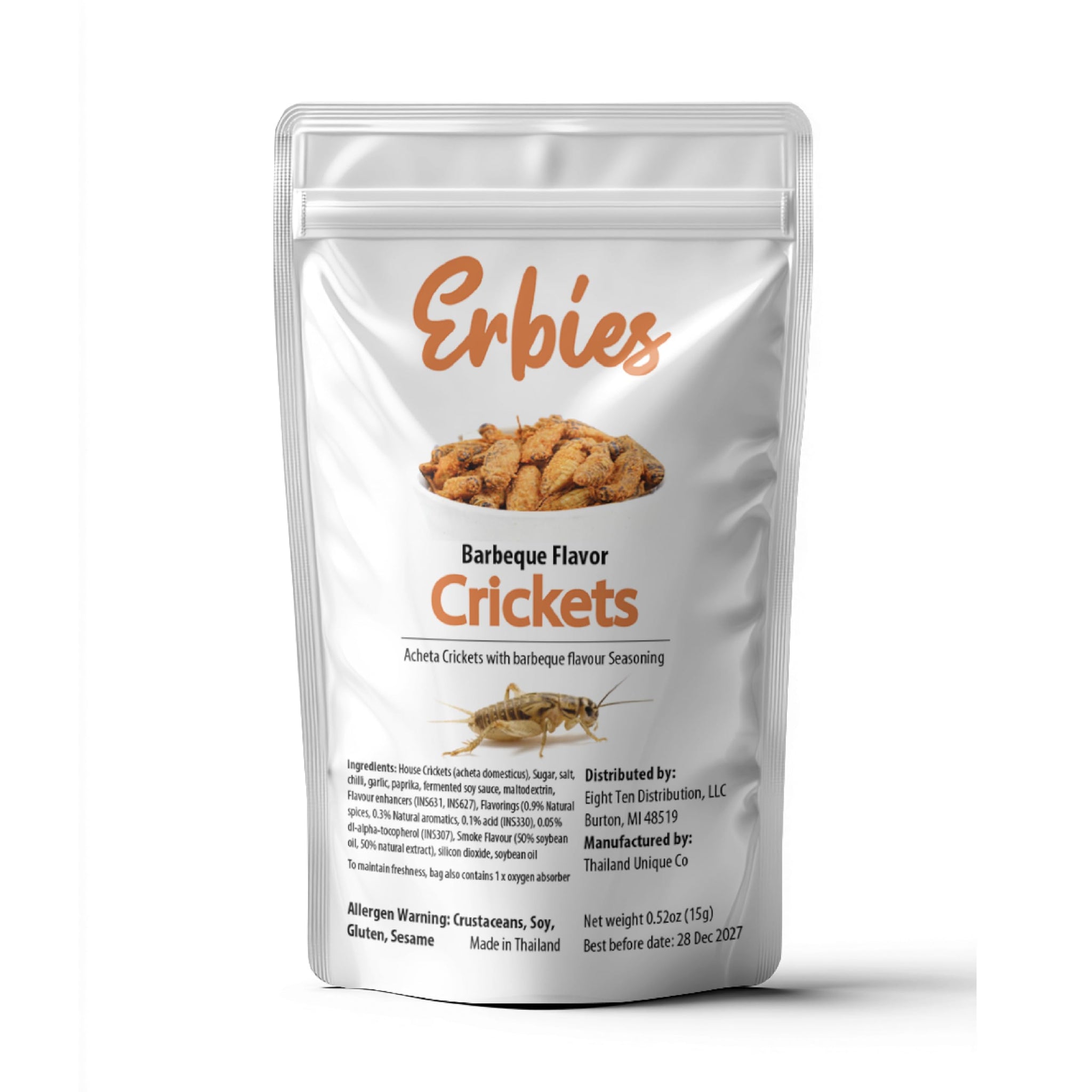 Erbies Edible Crickets for Humans, Exotic Food Bug Snacks & High Protein Edible Cricket Snacks for Humans, Barbecue Flavor 15g Bag