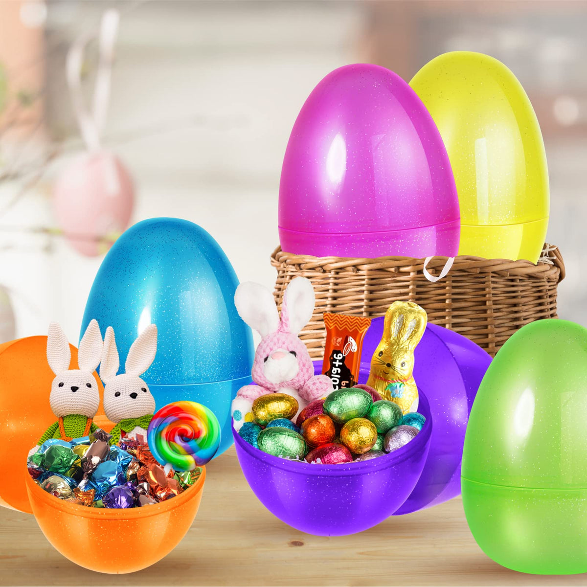 SpringFlower 12 PCS Jumbo Easter Eggs, 10" Large Plastic Easter Eggs for Easter Egg Hunt, Empty Easter Eggs for Filling Treats, Basket Stuffers
