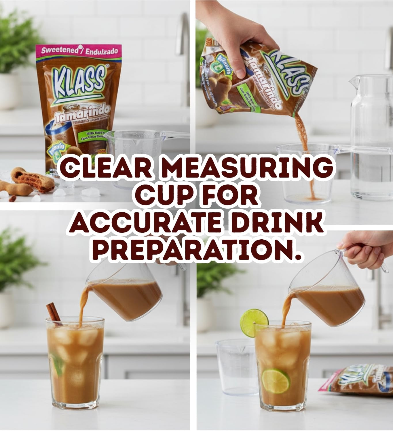 3x Klass Bev Mix Tamarindo Sweetened 14.1 OZ Bundle with Measuring Cup - Traditional Aguas Frescas Drink Mix with Sweet and Tangy Tamarind Flavor