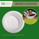 TruFibre 16 Oz Paper Bowls, 100 Pack 100% Compostable Heavy Duty Eco-Friendly Bagasse Biodegrable Disposable Bowls for Salad, Dessert, Soup, Ice