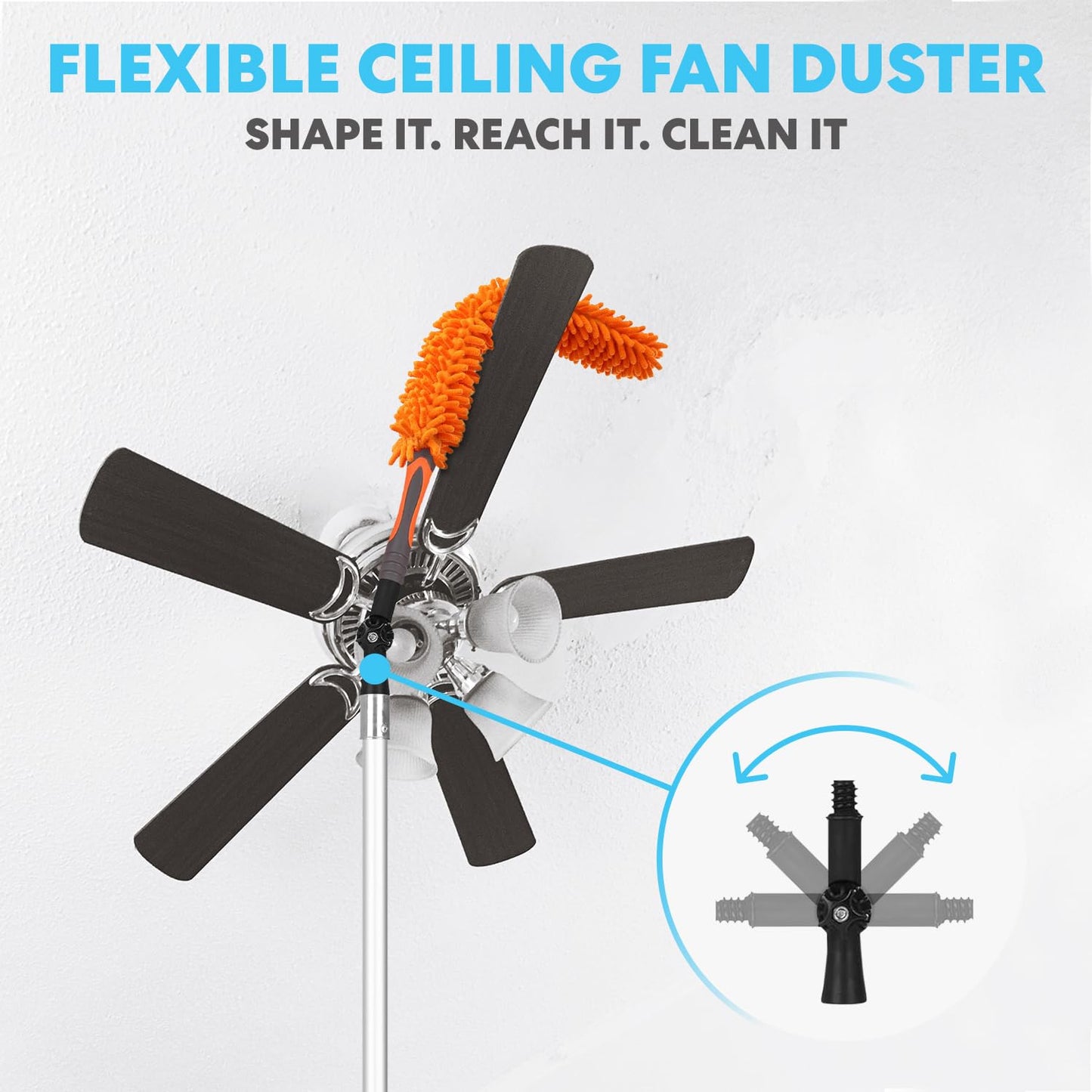 Simpli-Magic 20 Foot High Ceiling Duster Kit with 5-12ft Heavy Duty Extension Pole,High Reach Duster for Cleaning,Microfiber Feather Duster,Cobweb