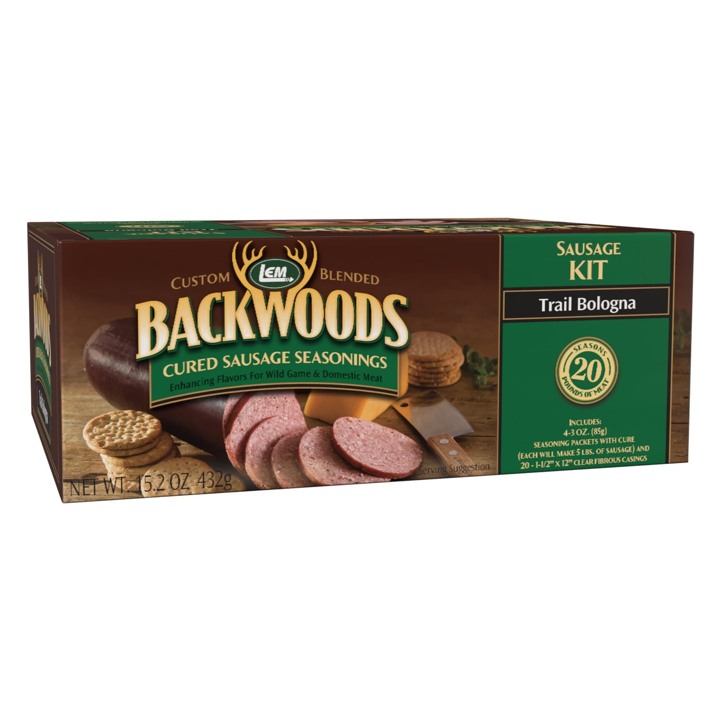 LEM Products Backwoods Trail Bologna Cured Sausage Seasoning Kit, Ideal for Wild Game and Domestic Meat, Seasons Up to 20 Pounds of Meat, 15.2 Ounce