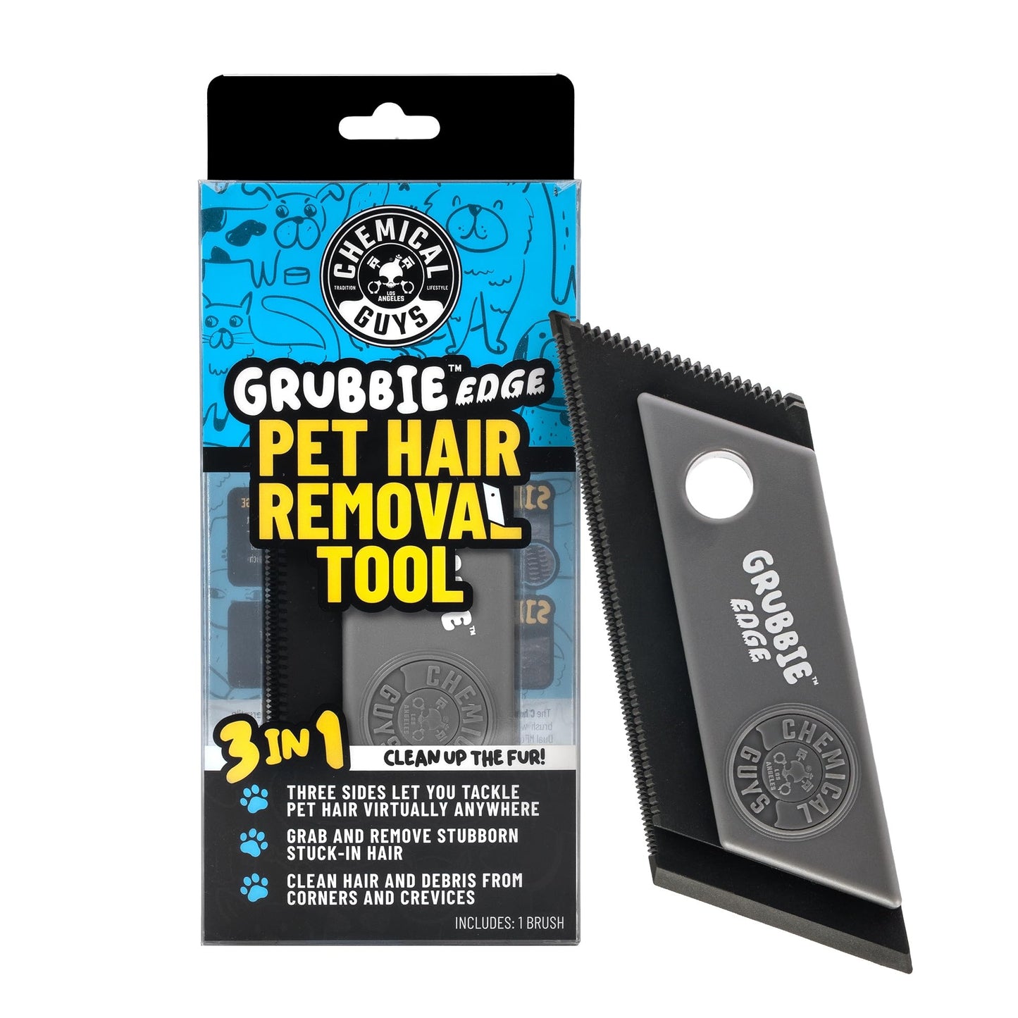 Chemical Guys Grubbie Edge Pet Hair Removal Tool - Reusable Pet Hair & Lint Remover for Car Interiors, Upholstery, Carpets, Seats, and Home Furniture