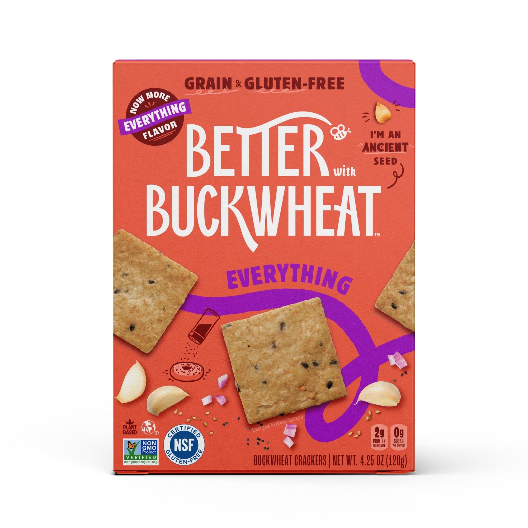 Better with Buckwheat Everything Crackers - Gluten-Free Crackers, Healthy Snack Crackers, Grain-Free, Non-GMO, Sugar-Free - Pair with Cheese, Hummus